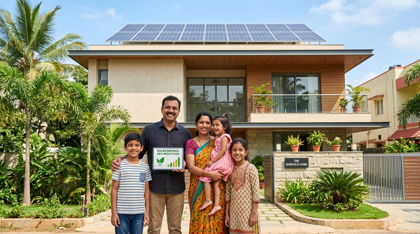 Indian family benefiting from affordable solar EMI financing