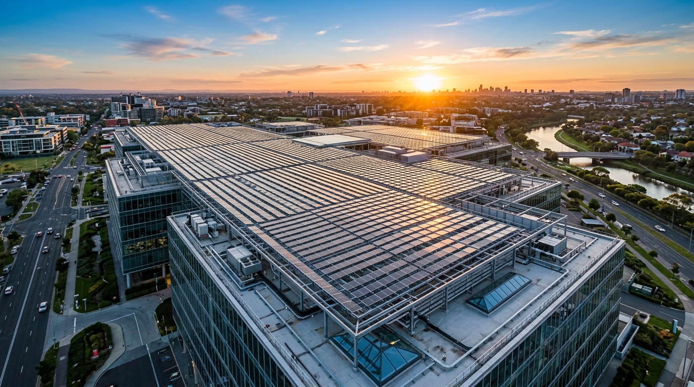Solar Panel Installation Array bathed in warm sunlight